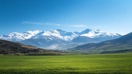 Fototapeta premium Captivating landscape featuring snow capped mountains breathtaking tranquility winter beauty wallpaper stock image