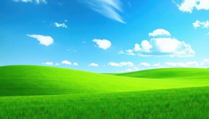 Vast grassy expanse under a flawless blue sky , light, natural