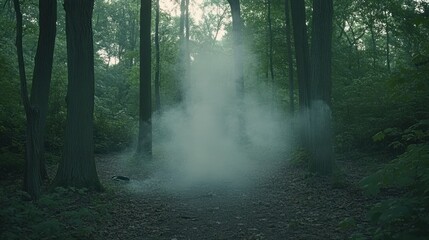 Fototapeta premium Mysterious Fog Envelops a Forest Path