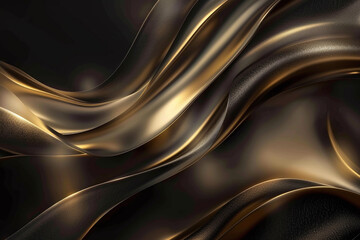 Elegant Flowing Golden Waves with Glowing Particles on a Dark Background, Abstract Futuristic Texture and Luxury Artistic Design