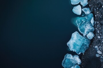 aerial orthographic view of floating icebergs in glacial lagoon of jokulsarlon their electric-blue ice blocks drifting