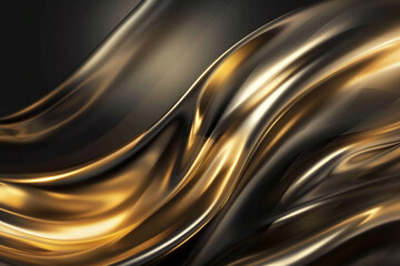 Elegant Flowing Golden Waves with Glowing Particles on a Dark Background, Abstract Futuristic Texture and Luxury Artistic Design