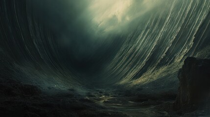 Dark Canyon River Flows Through Deep Crevices