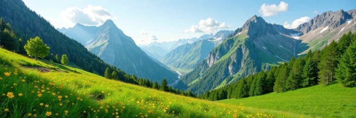 Lush green meadows amidst Norwegian mountains, mountains, nature