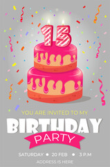 invitation on gray background.  turning 15