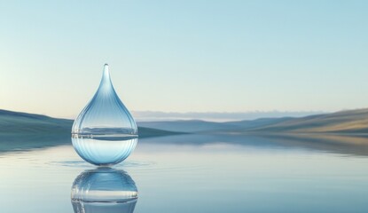 Serene Reflection: A Giant Water Drop on a Tranquil Lake