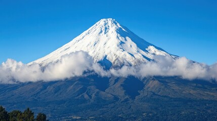 Majestic Snowcapped Volcano Rising Above Cloudscape