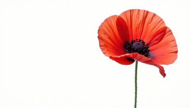 Red Poppy isolated on White background with clipping path, single bloom, petals, floral