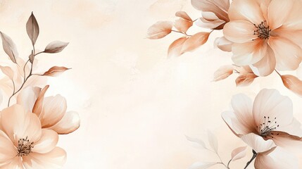 Peach Blossom Floral Design, Beige Background, Empty Space, Wallpaper, Interior Decor
