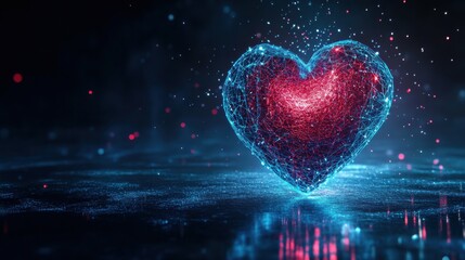 Obraz premium Futuristic heart with glowing digital mesh