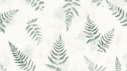 Delicate Green Fern Leaves Watercolor Pattern Design