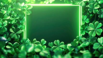 Celebrate St. Patrick's Day with a Lucky Frame Surrounded by Green Clover Festive Environment Vibrant View