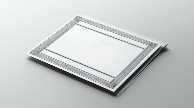 Elegant blank certificate mockup, white background, classical frame, ready for design