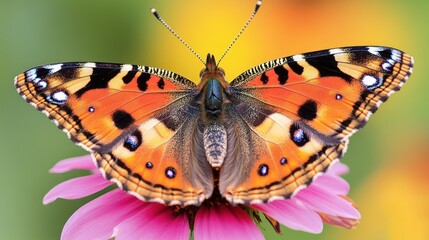 Obraz premium Painted Lady Butterfly Resting on Pink Flower