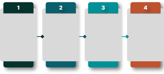 Set of boxes to organize presentation, horizontal flow, colorful, shades of green and orange flowchart, four phases.