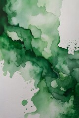 Artistic abstract background with layered torn watercolor paper in shades of green and white. Textured design with organic shapes and natural imperfections. Generative AI