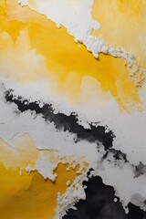 Abstract textured background with torn yellow, black and white watercolor paper layers. Artistic design with organic shapes and soft color transitions. Generative AI