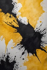 Abstract textured background with torn yellow, black and white watercolor paper layers. Artistic design with organic shapes and soft color transitions. Generative AI