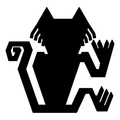 Stylized cat. Native American animal design from ancient Peru. Nazca culture. Black silhouette on white background.