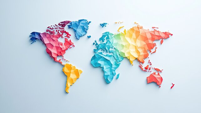 Colorful Low-Poly World Map on Light Background, Global Connectivity Concept - Powered by Adobe