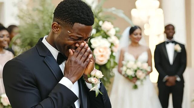 Groom Emotionally Overwhelmed by Bride Walking Down Aisle