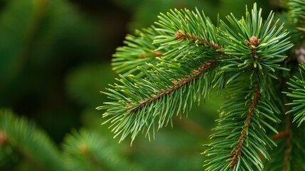 Fototapeta premium Lush Green Pine Branch Close Up Nature Photography