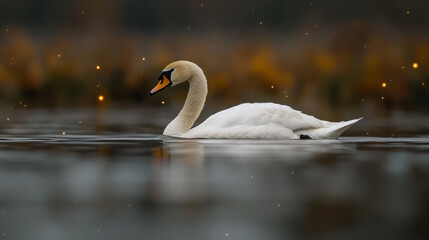 Fototapeta premium surreal, swan, swimming, galaxy, bird, water, lake, white, nature, animal, swans, pond, birds, river, 