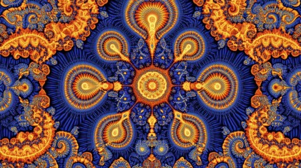 Abstract Fractal Art Blue Orange Mandala Design