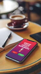 "Grow Your Small Business ",  Text - Mobile Phone Marketing App with Rocket Design
