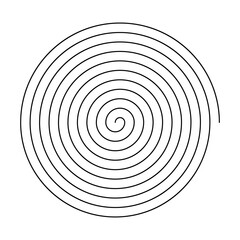 Single thin line spiral. Line in circle form. Thin black spiral symbol. Spiral, swirl, twirl, volute design element.