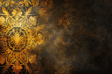 Naklejka premium Abstract Golden Light with Shimmering Particles, Glittering Waves, and Radiant Glow Creating a Luxurious Festive Background with Sparkling Texture and Bokeh Effects