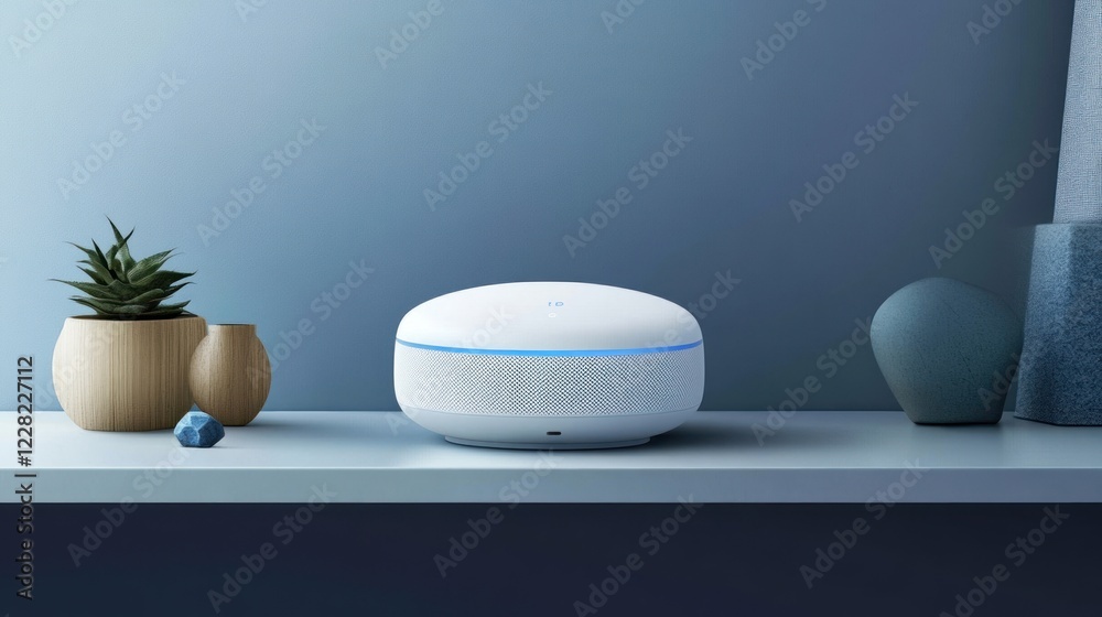 Poster modern smart speaker on a shelf with decor