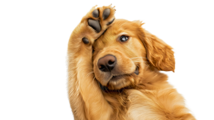 Adorable Golden Retriever Puppy Portrait with Playful Head Tilt and Friendly Expression Indoors