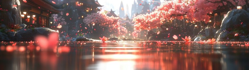 Dreamy Cherry Blossom Orchard in Full Spring Bloom with Falling Petals and Soft Pink Serenity