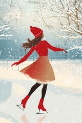 Beautiful female skating on ice surface.