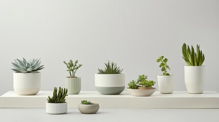 Modern Succulents and Plants in Stylish Pots on a Shelf