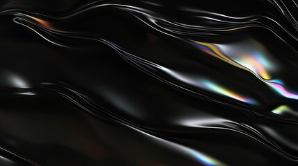 Abstract black flowing fabric with iridescent highlights