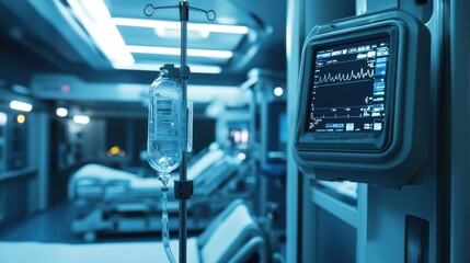 Obraz premium Hospital Room Medical Equipment and IV Bag