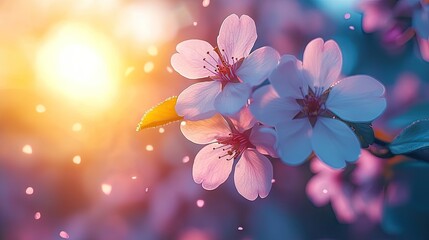 Dreamy Cherry Blossom Orchard in Full Spring Bloom with Falling Petals and Soft Pink Serenity