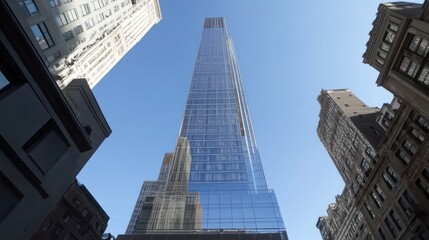 Naklejka premium Modern Skyscraper Towering Over Older Buildings