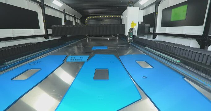 Visualization of a metal part on a laser cutter. Laser cutter at the factory, visualization of the process.