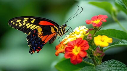 Obraz premium Colorful butterfly feeding on vibrant lantana flowers
