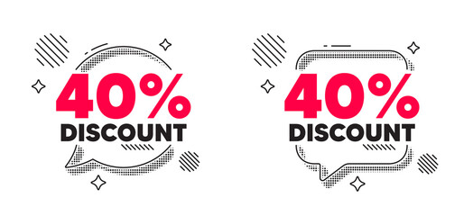 Obraz premium Discount chat speech bubble. Social media concept. 40 percent discount tag. Sale offer price sign. Special offer symbol. Line design chat bubble. Vector