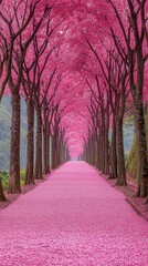 Dreamy Cherry Blossom Orchard in Full Spring Bloom with Falling Petals and Soft Pink Serenity