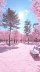 Dreamy Cherry Blossom Orchard in Full Spring Bloom with Falling Petals and Soft Pink Serenity