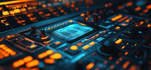 Obraz premium Futuristic Digital Control Panel: Neon Lights and Interface