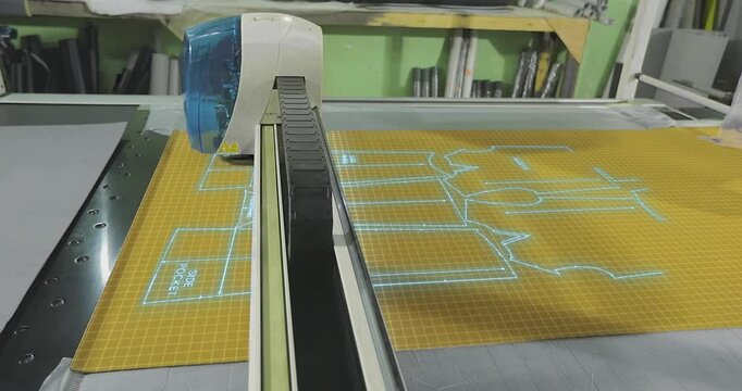 Cutting fabric on cutting equipment. industrial Fabric Cutting Machine. Smart industrial Fabric Cutting Machine. Visualization of a smart industrial Fabric Cutting Machine