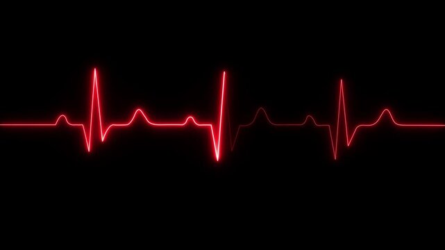 Abstract neon heartbeat signal icon animation background . Heart beat pulse. Electrocardiogram show heart beat line.
