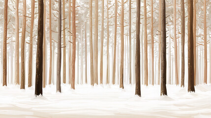 Forest Illustration with Snow in Winter