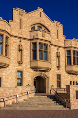 The building is old and has a lot of windows